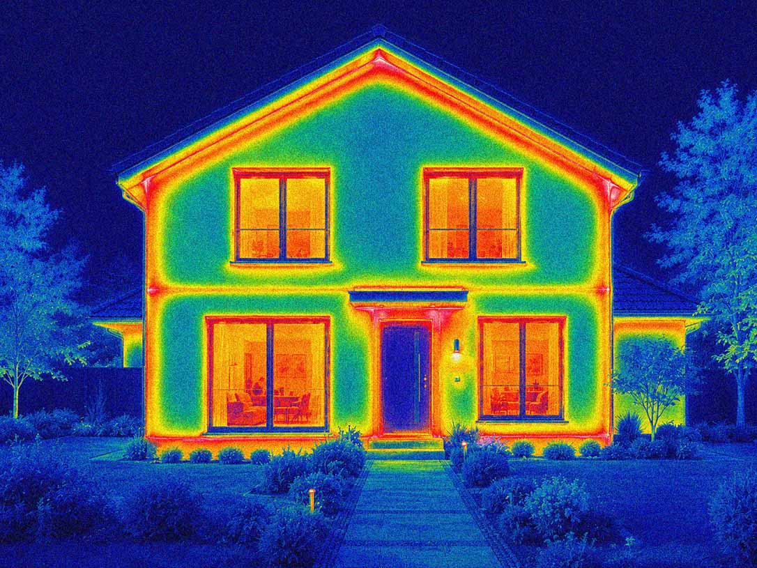 Vue thermique d'une maison en construction traditionnelle : fortes déperditions de chaleur